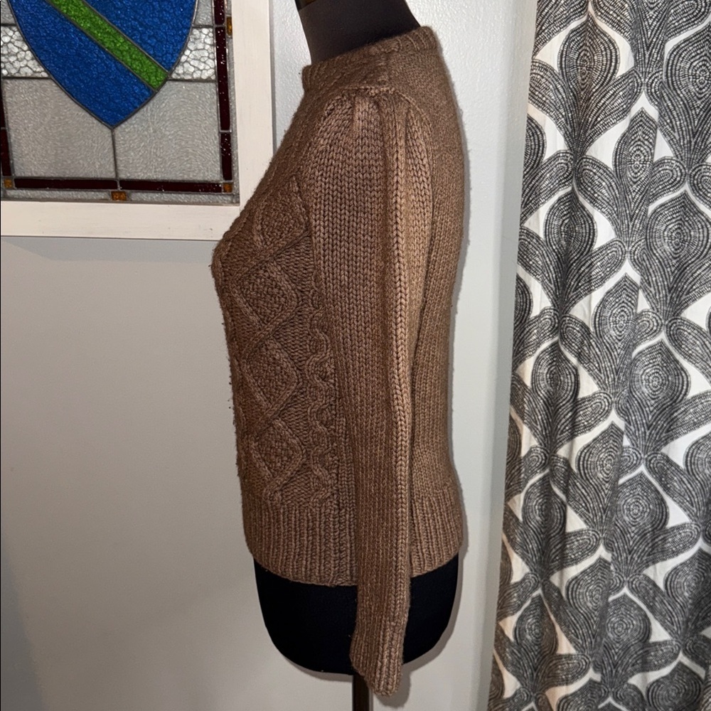 CO Wool Cashmere Blend Mocha Brown Fitted Cable Knit Sweater SZ XS - Picture 3 of 10